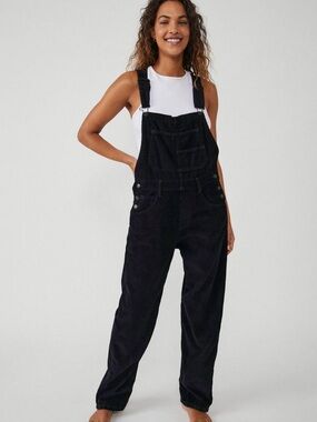 Free People Black Corduroy Women's Overalls